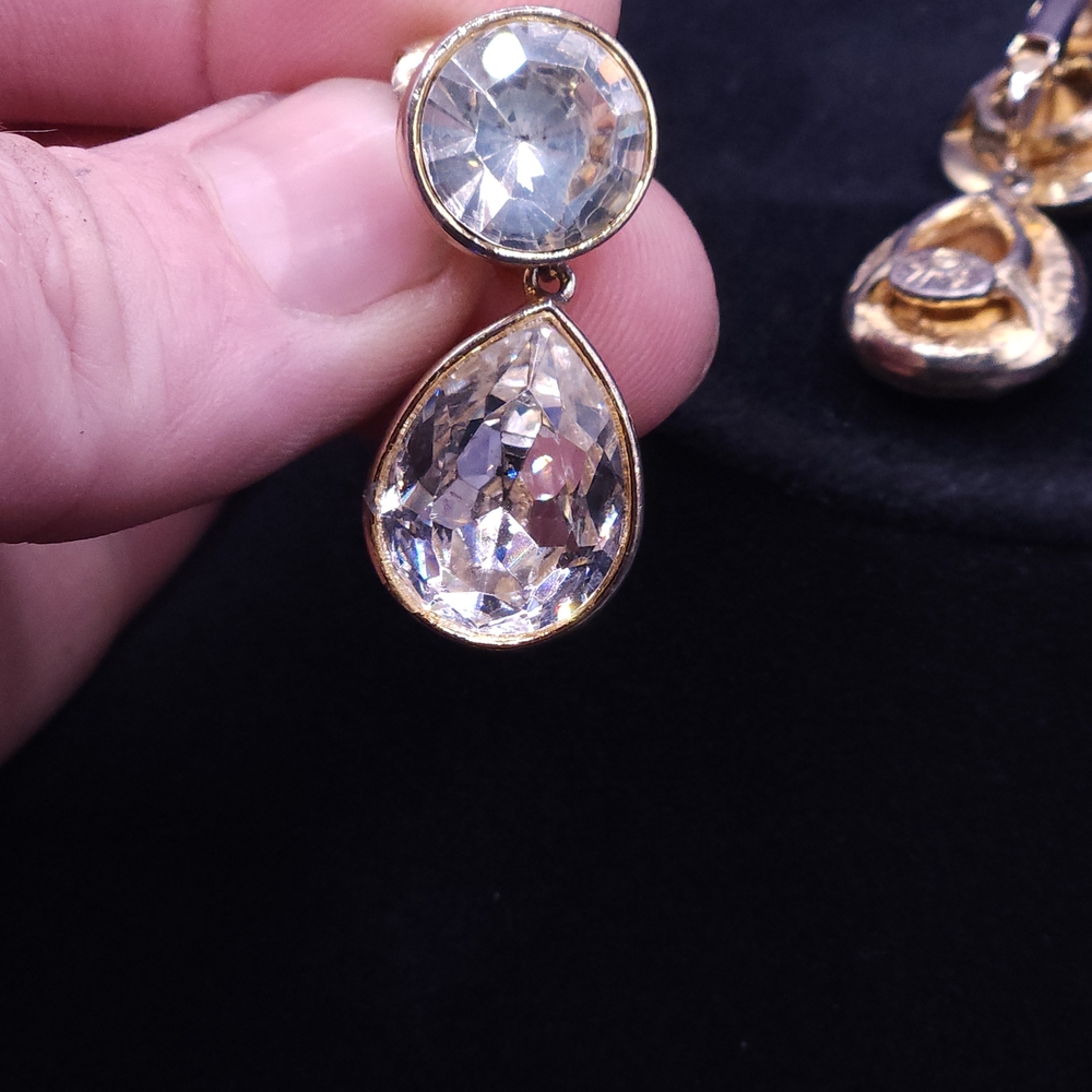 Kenneth Jay Lane Gold and Silver Crystal Earrings - Picture 8 of 14